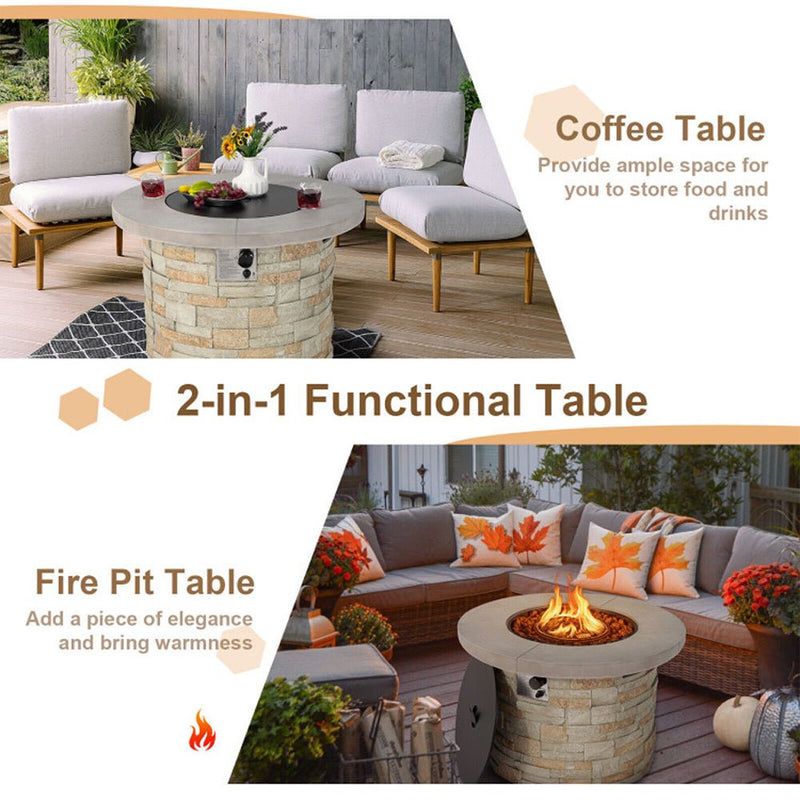 Premium Round Outdoor Propane Patio Gas Fire Pit Table W/ Lava Rock & Cover, 36" (98524173) - Demonstration View