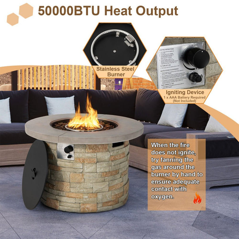 Premium Round Outdoor Propane Patio Gas Fire Pit Table W/ Lava Rock & Cover, 36" (98524173) - Demonstration View