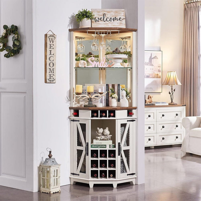 Premium Tall Corner Wine Bar Storage Cabinet W/ Bar Door And LED Lights, 72" (97316452) - SAKSBY.com - Entertainment Centers & TV Stands - SAKSBY.com