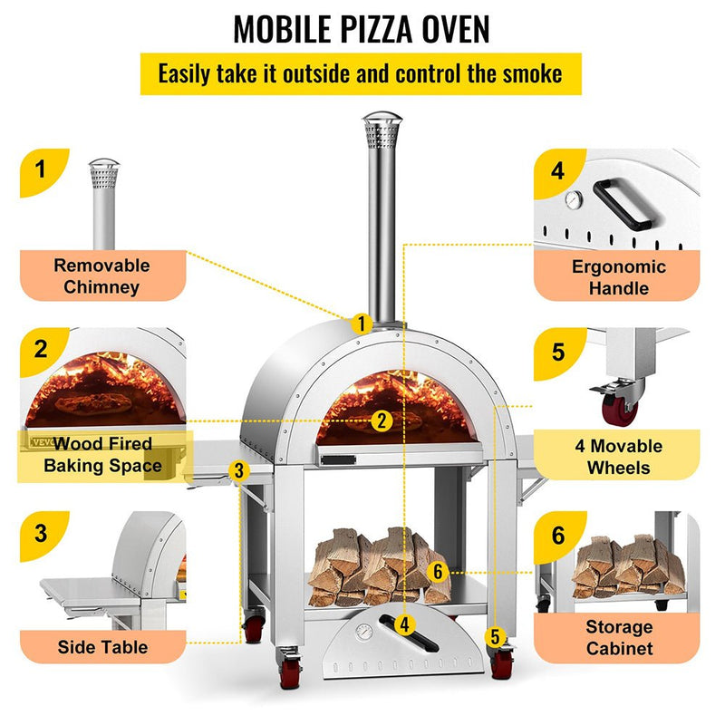 Premium Wood-Fired Stainless Steel Artisan Pizza Oven Maker With Wheels, 32 Inch (91357462) - Demonstration View