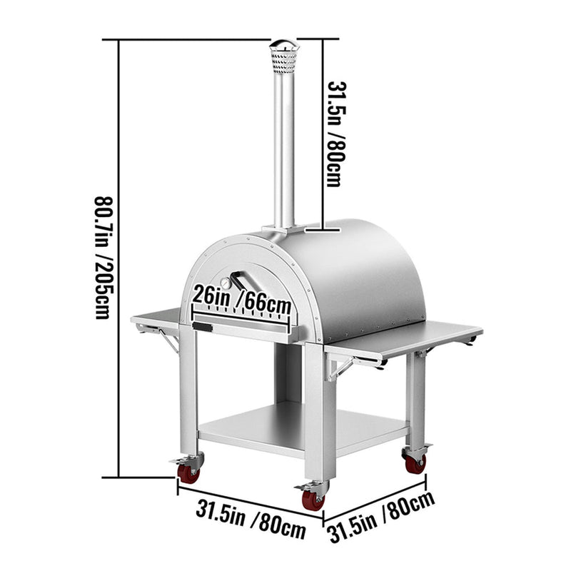 Premium Wood-Fired Stainless Steel Artisan Pizza Oven Maker With Wheels, 32 Inch (91357462) -Measurement View