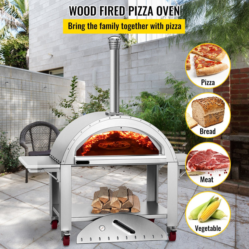 Premium Wood-Fired Stainless Steel Artisan Pizza Oven Maker With Wheels, 46 Inch (91537264) - Demonstration View