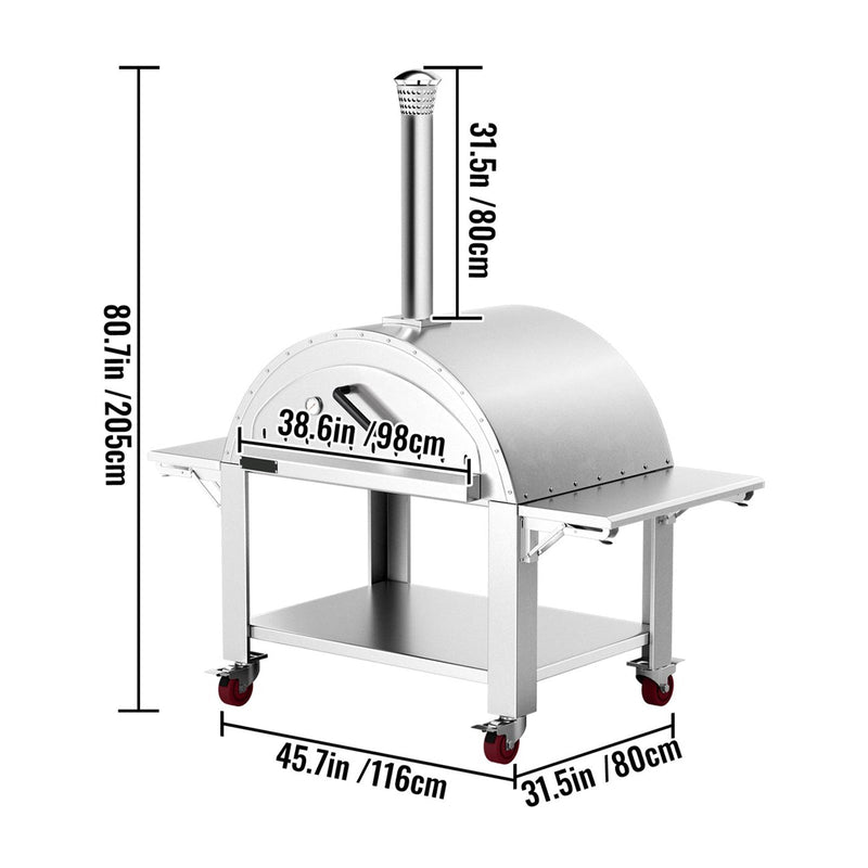 Premium Wood-Fired Stainless Steel Artisan Pizza Oven Maker With Wheels, 46 Inch (91537264) - Measurement View