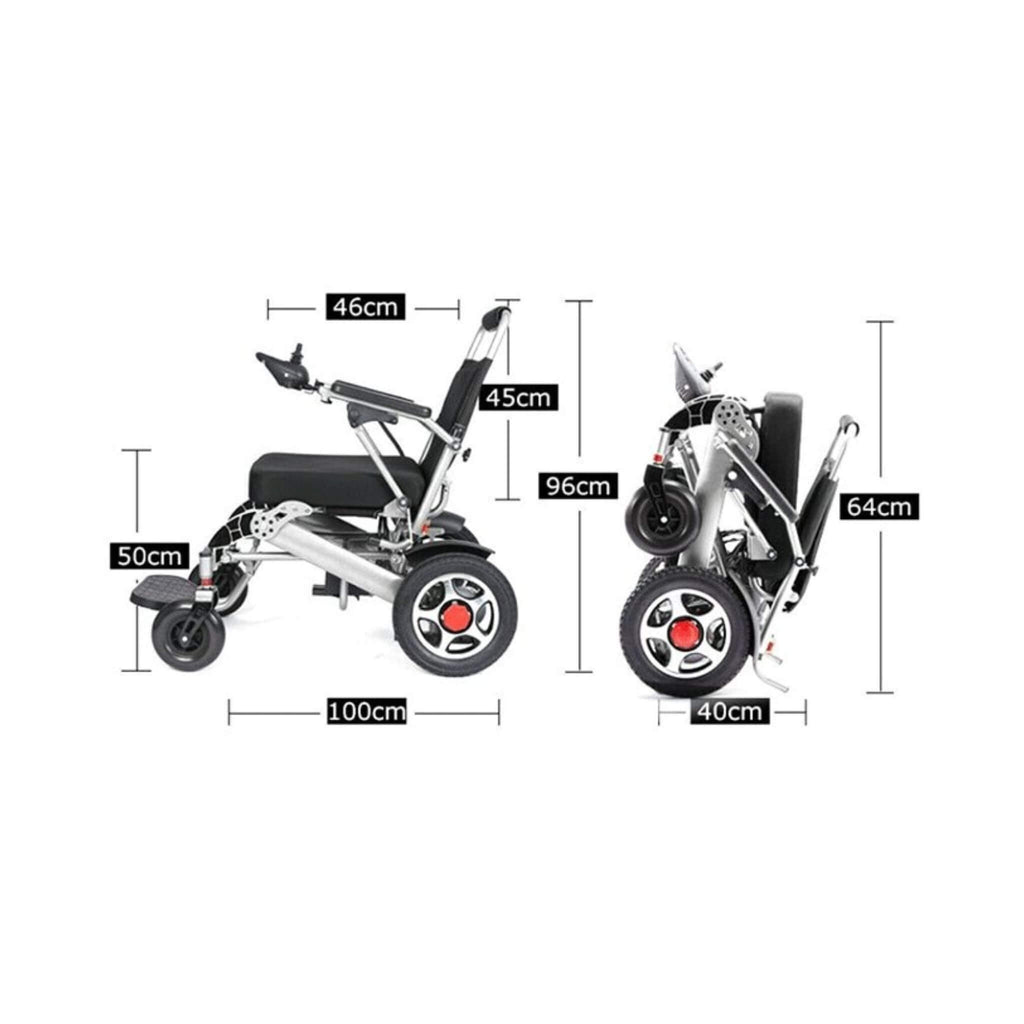 Pride E-7001 24V/12AH Heavy-Duty Electric Foldable Wheelchair W/ Damping System, 500W (SAK95206) - Saksby Wholesale - Dimensions