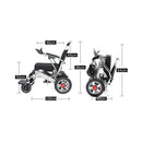 Pride E-7001 24V/12AH Heavy-Duty Electric Foldable Wheelchair W/ Damping System, 500W (SAK95206) - Saksby Wholesale - Dimensions