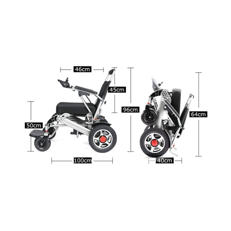 Pride E-7001 24V/12AH Heavy-Duty Electric Foldable Wheelchair W/ Damping System, 500W (SAK95206) - Saksby Wholesale - Dimensions