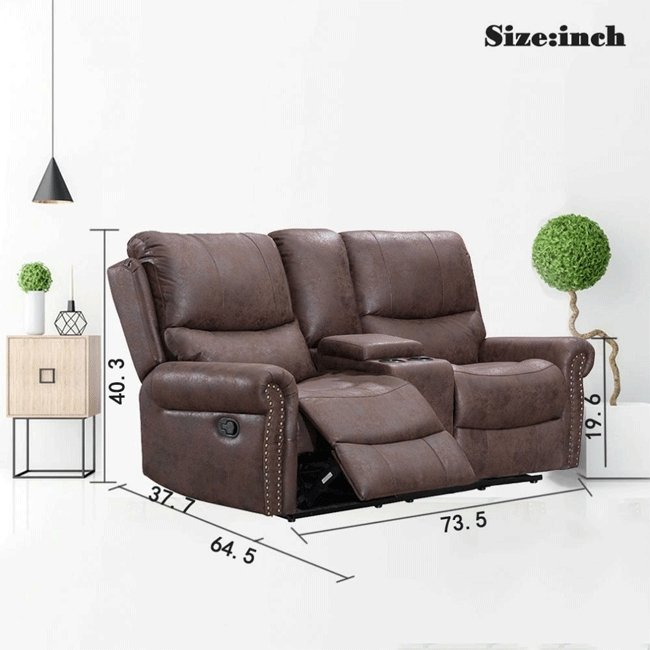Reclining Leather Home Theatre Loveseat Sofa Couch W/ Cup Holders, 73.5" - SAKSBY.com - Chair Recliner - SAKSBY.com