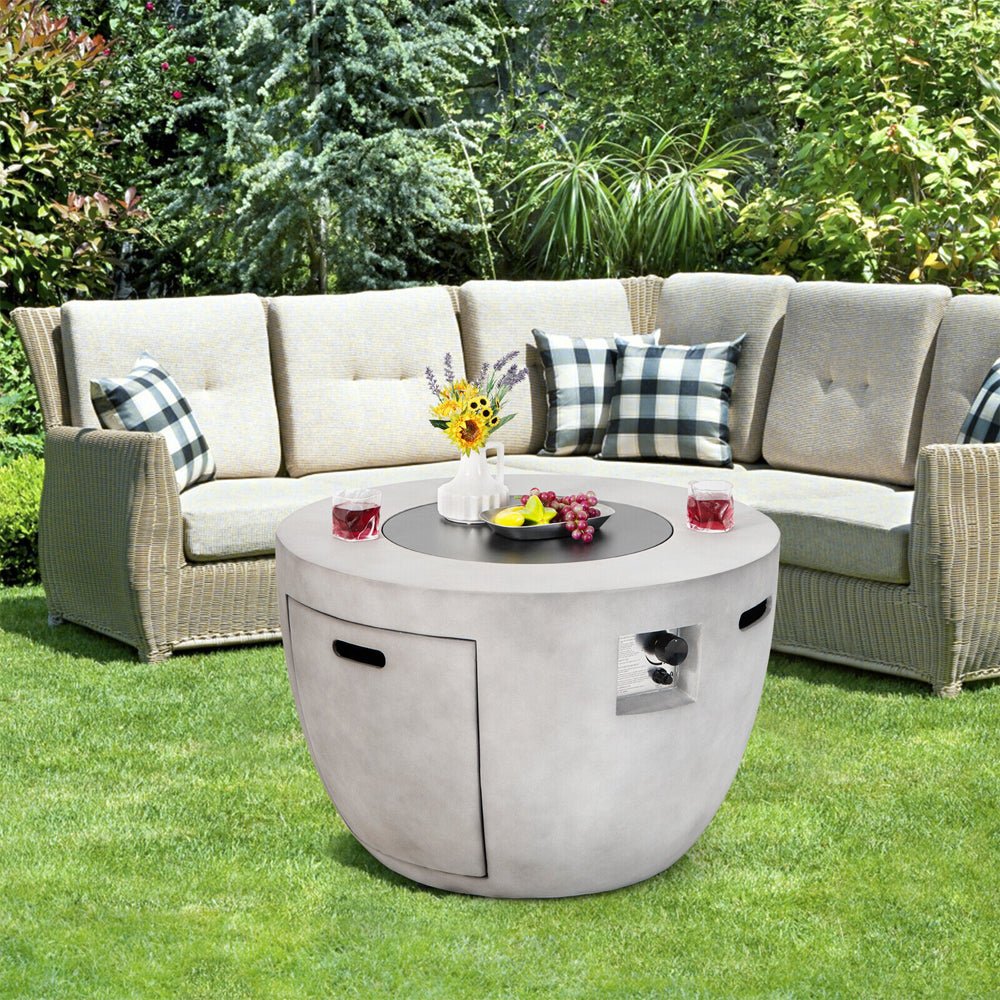 Round 50000 BTU Concrete Propane Fire Pit Table With Lava Rocks & PVC Cover, 36" (91783645) - Demonstration View