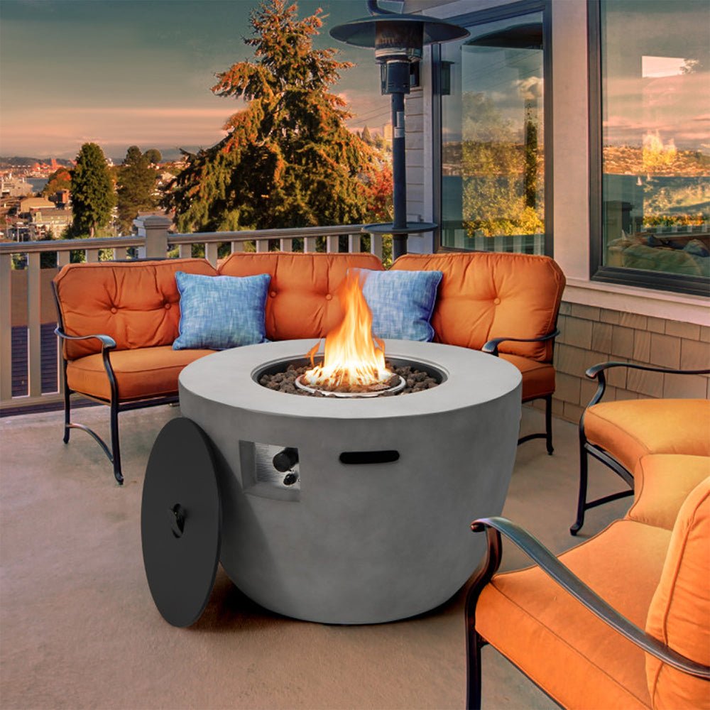 Round 50000 BTU Concrete Propane Fire Pit Table With Lava Rocks & PVC Cover, 36" (91783645) - Demonstration View