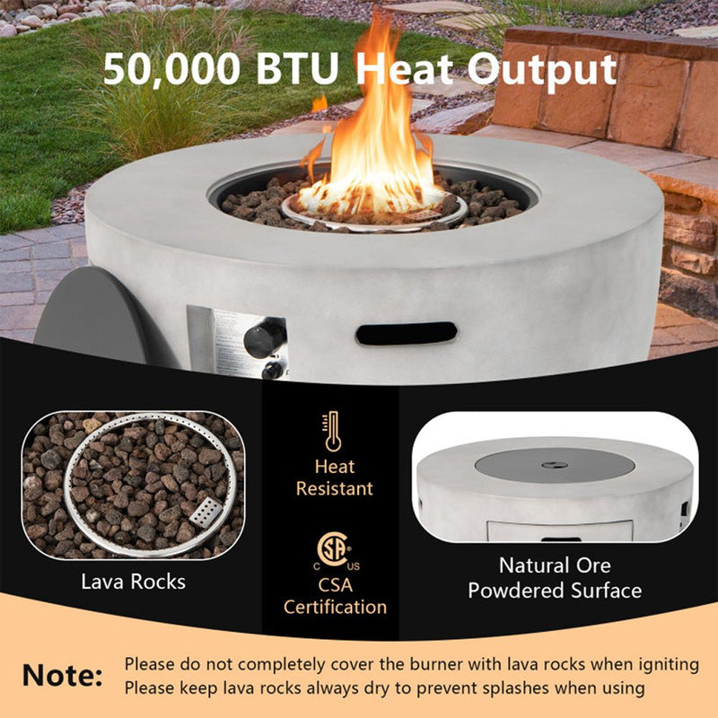 Round 50000 BTU Concrete Propane Fire Pit Table With Lava Rocks & PVC Cover, 36" (91783645) - Demonstration View