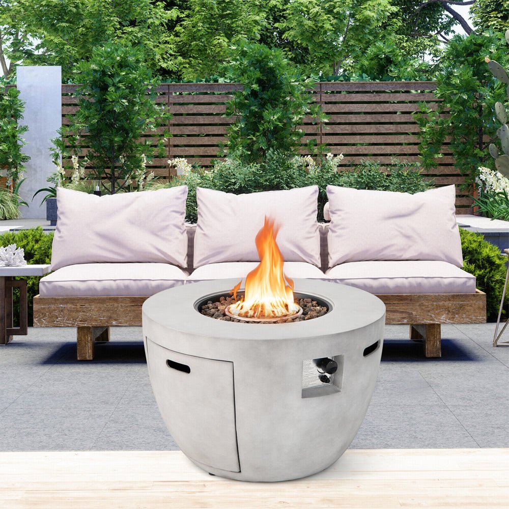 Round 50000 BTU Concrete Propane Fire Pit Table With Lava Rocks & PVC Cover, 36" (91783645) - Demonstration View