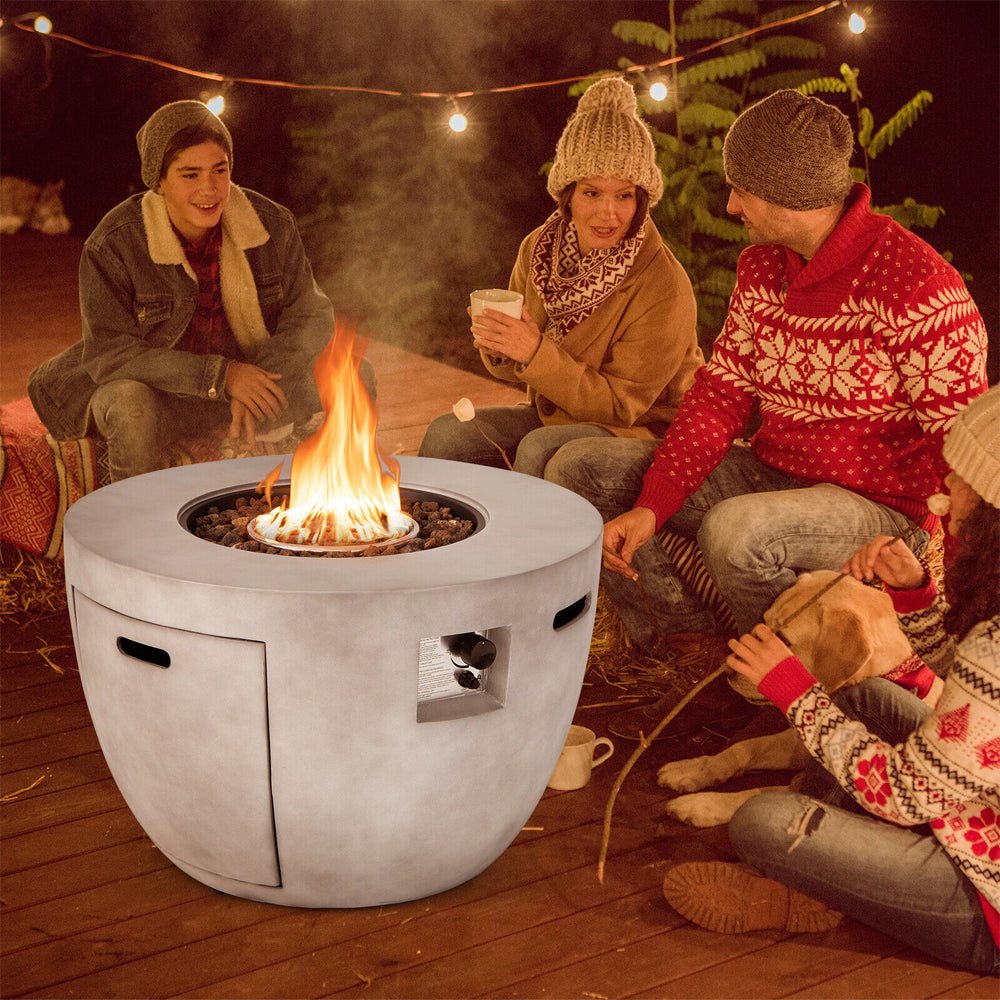 Round 50000 BTU Concrete Propane Fire Pit Table With Lava Rocks & PVC Cover, 36" (91783645) - Demonstration View