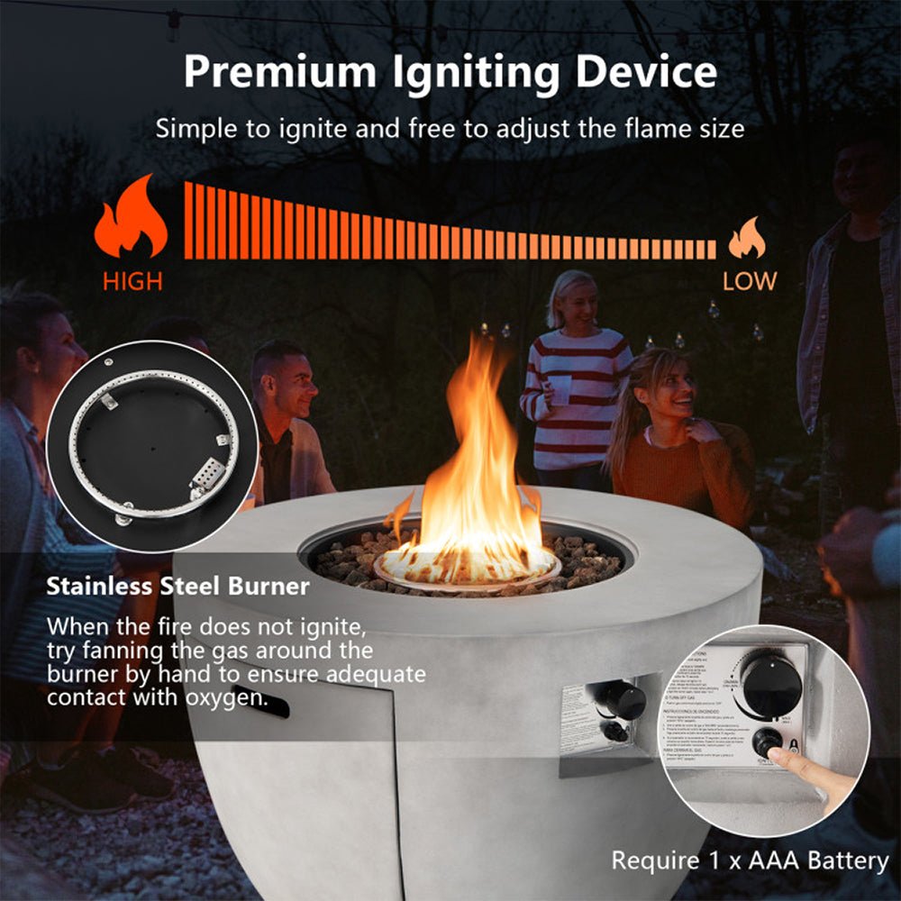 Round 50000 BTU Concrete Propane Fire Pit Table With Lava Rocks & PVC Cover, 36" (91783645) - Demonstration View