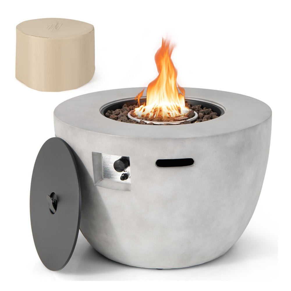 Round 50000 BTU Concrete Propane Fire Pit Table With Lava Rocks & PVC Cover, 36" (91783645) - Front View
