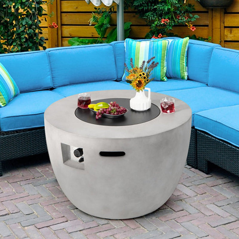 Round 50000 BTU Concrete Propane Fire Pit Table With Lava Rocks & PVC Cover, 36" (91783645) - Demonstration View