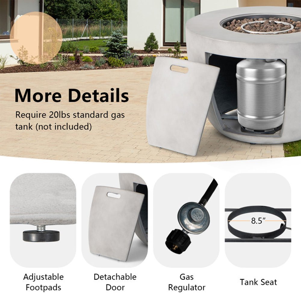 Round 50000 BTU Concrete Propane Fire Pit Table With Lava Rocks & PVC Cover, 36" (91783645) - Zoom Parts View