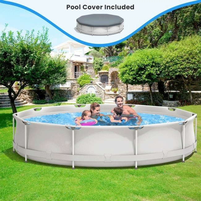 Round Above Ground Swimming Pool With Pool Cover, 12FT - SAKSBY.com - Swimming Pools - SAKSBY.com
