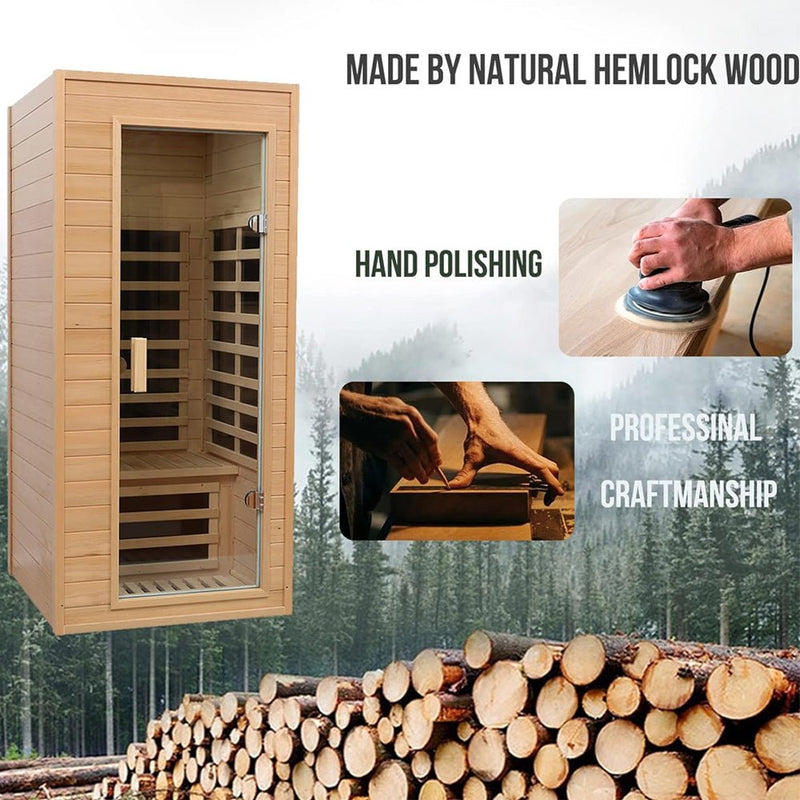 Single-Person Indoor Low EMF FAR Infrared Heat Hemlock Wood Personal Home Spa Sauna, 1200W (91827463) - Zoom Parts View