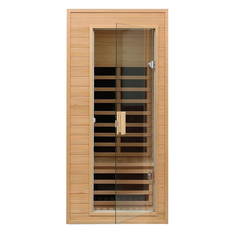 Single-Person Indoor Low EMF FAR Infrared Heat Hemlock Wood Personal Home Spa Sauna, 1200W (91827463) - Front View