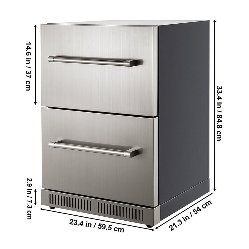 Small Double Drawer Stainless Steel Built-In Undercounter Beverage Refrigerator, 5.1 Cu.Ft. (98450273) - Measurement View