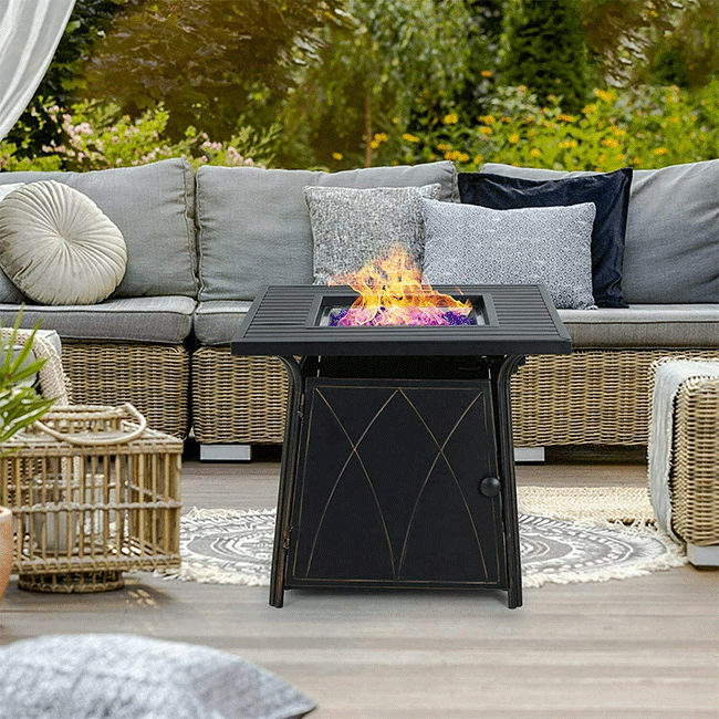 SOPHIA & WILLIAM Outdoor Gas Fire Pit Table Set W/ Cushioned Swivel Dining Chairs, 5PCS - SAKSBY.com - Demonstration View