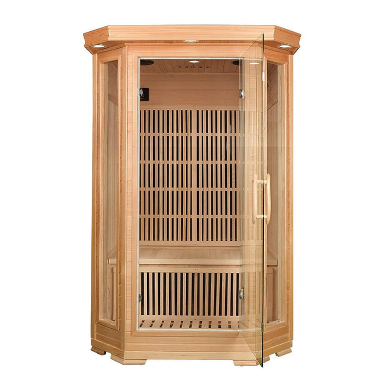 Two-Person Low EMF Infrared Wood Hemlock Sauna Room W/ Bluetooth Speakers & LED Lights (97583124) - Front View