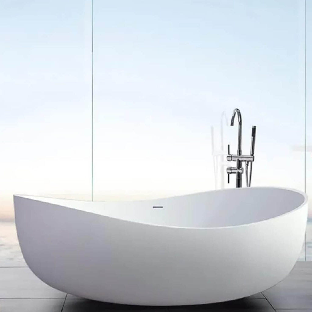 WBT Premium Freestanding Extra Large Oval Stone Besin Soaking Bathtub, 71" (SAK80751) - Saksby Wholesale - Front Left View