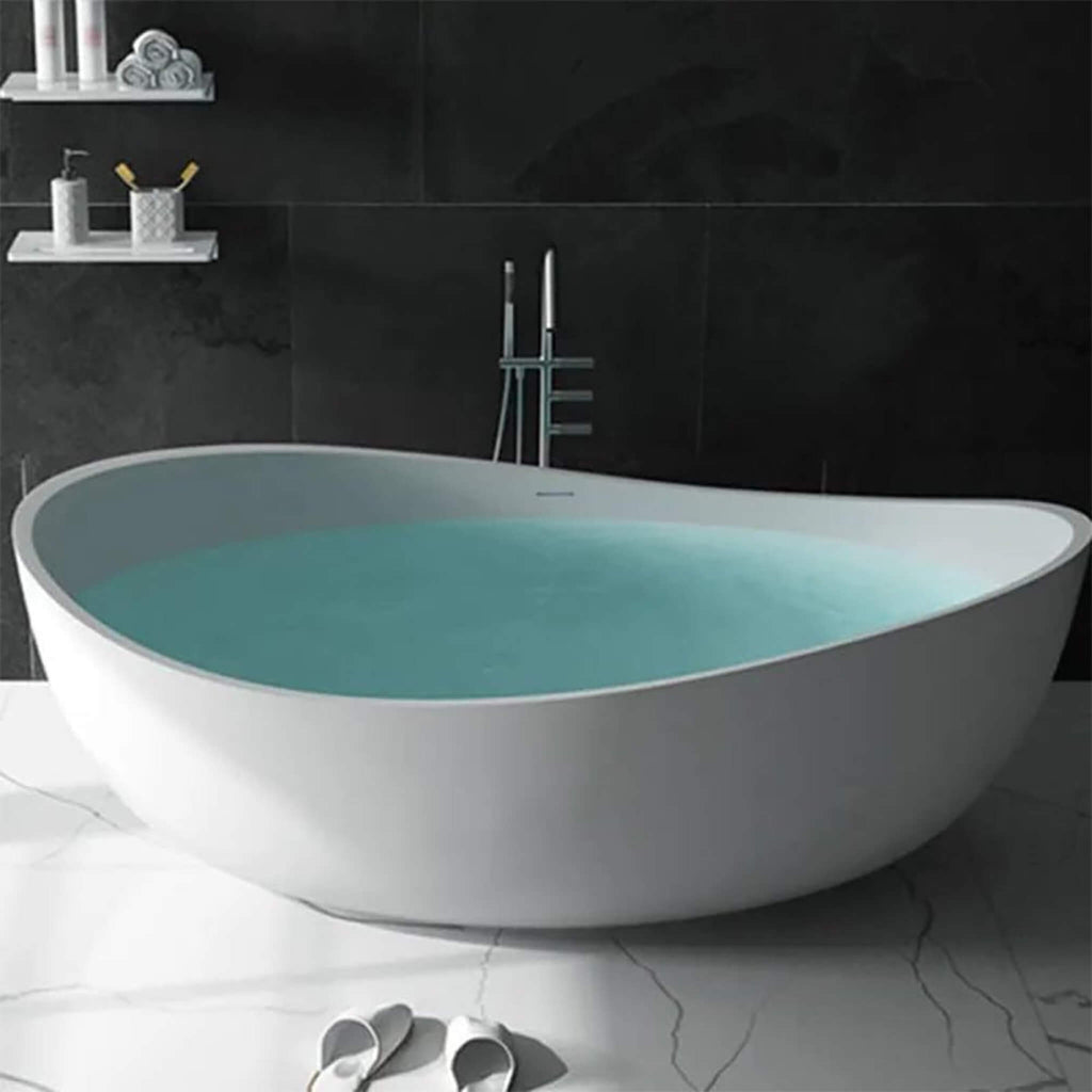 WBT Premium Freestanding Extra Large Oval Stone Besin Soaking Bathtub, 71" (SAK80751) - Saksby Wholesale - Front Right Side View