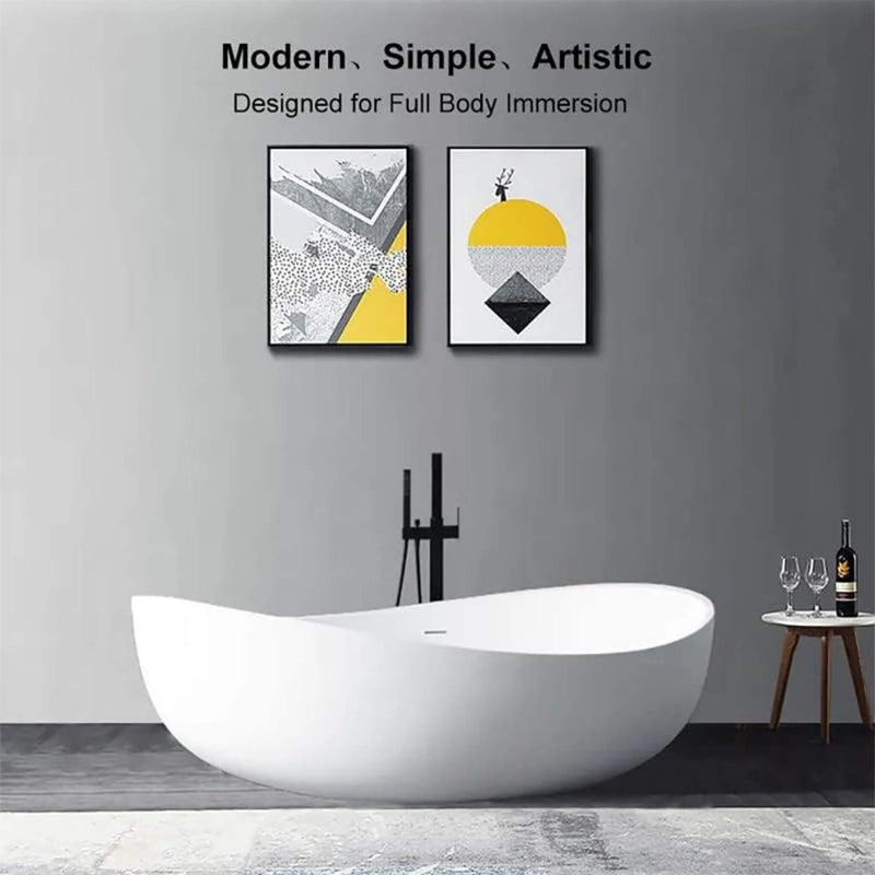 WBT Premium Freestanding Extra Large Oval Stone Besin Soaking Bathtub, 71" (SAK80751) - Saksby Wholesale - Lifestyle View