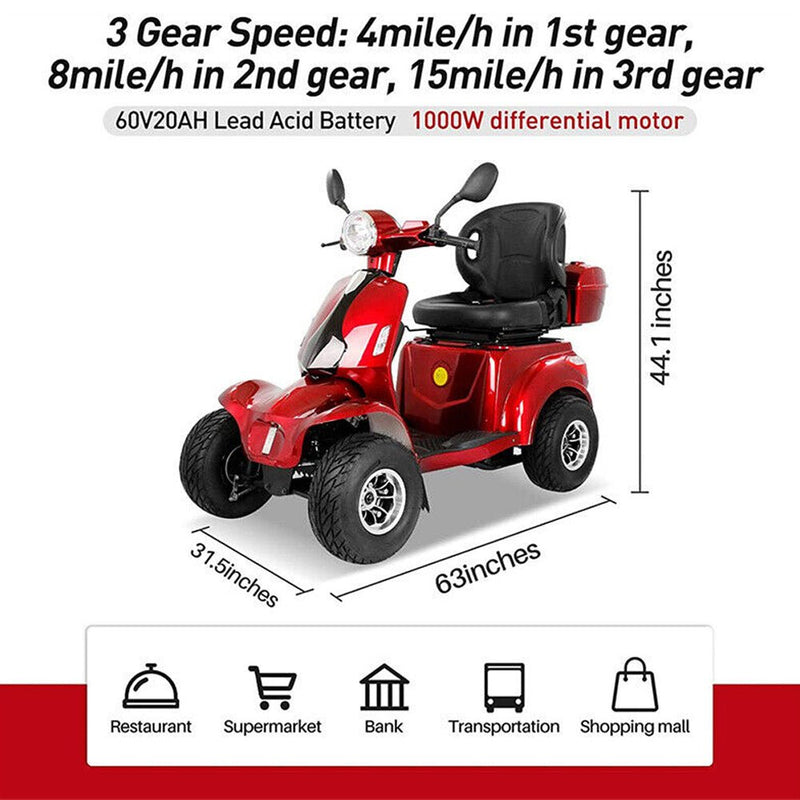 ZVG 4-Wheel 60V/20AH Electric Golf Senior Travel Mobility Scooter For Adults, 400LBS (91582627) - Detail View