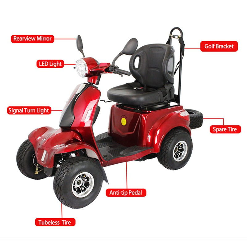 ZVG 4-Wheel 60V/20AH Electric Golf Senior Travel Mobility Scooter For Adults, 400LBS (91582627) - Features, Text View