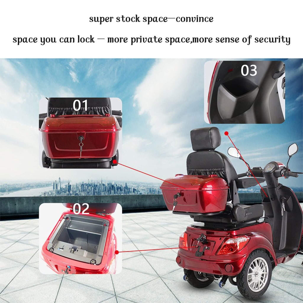Zvg 600W 60V/20AH Four-Wheel Electric Elderly Handicap Adult Mobility Travel Scooter W/ Cover (SAK95716) - Saksby Wholesale - Storage Space View