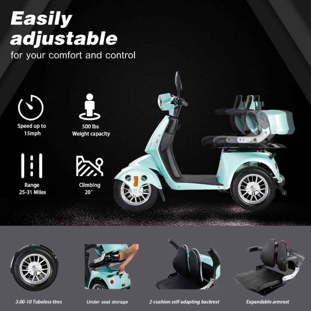 Zvg Heavy-Duty 800W 60V/20AH Four Wheel All-Terrain Travel Mobility Scooter For Adults And Seniors, 500LB (SAK97156) - Saksby Wholesale - Features