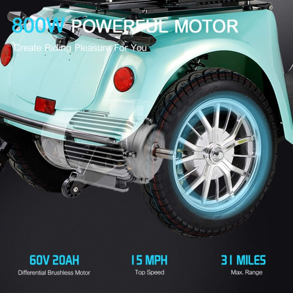 Zvg Heavy-Duty 800W 60V/20AH Four Wheel All-Terrain Travel Mobility Scooter For Adults And Seniors, 500LB (SAK97156) - Saksby Wholesale - Motor Speed