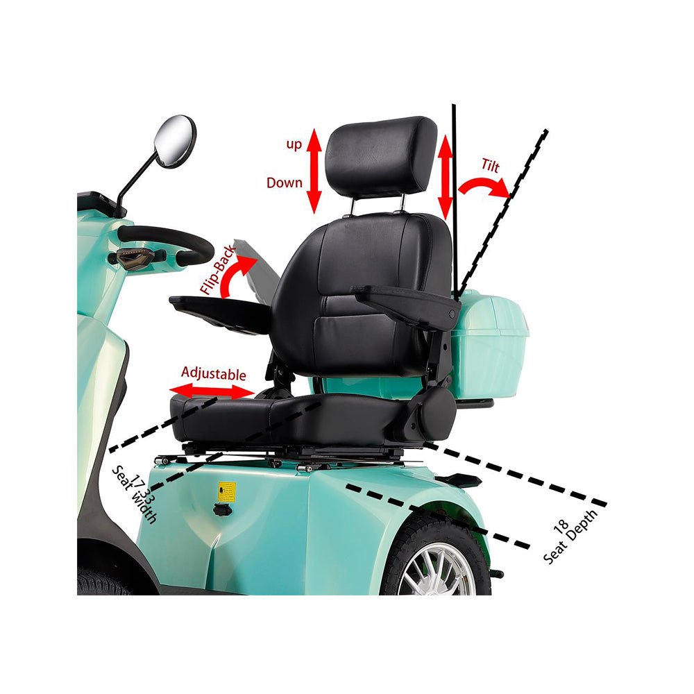 ZVG Heavy Duty 800W 60V/20AH 4-Wheel Elderly Handicap Adult Mobility Power Travel Scooter, 500LBS (95736481) Zoom Parts View