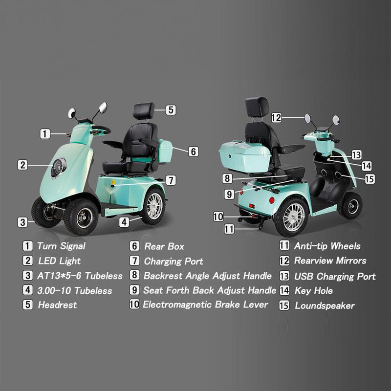 ZVG Heavy Duty 800W 60V/20AH 4-Wheel Elderly Handicap Adult Mobility Power Travel Scooter, 500LBS (95736481) Comparison View