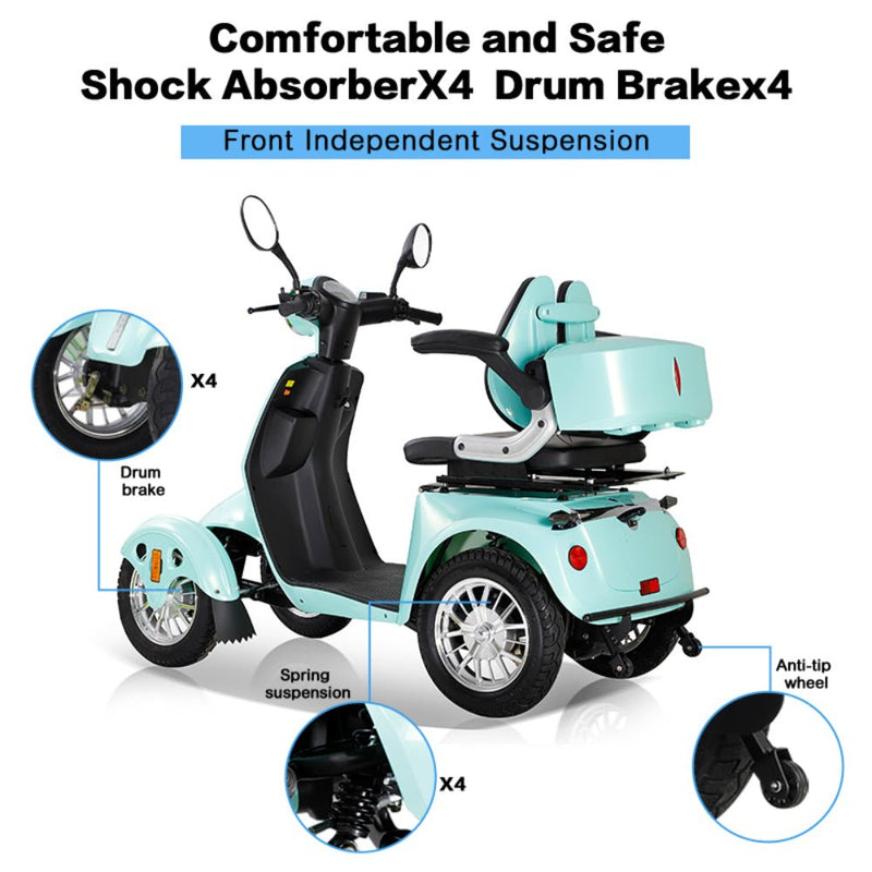 ZVG Heavy Duty 800W 60V/20AH Four Wheel All-Terrain Travel Mobility Scooter For Adults And Seniors, 500LB Parts View