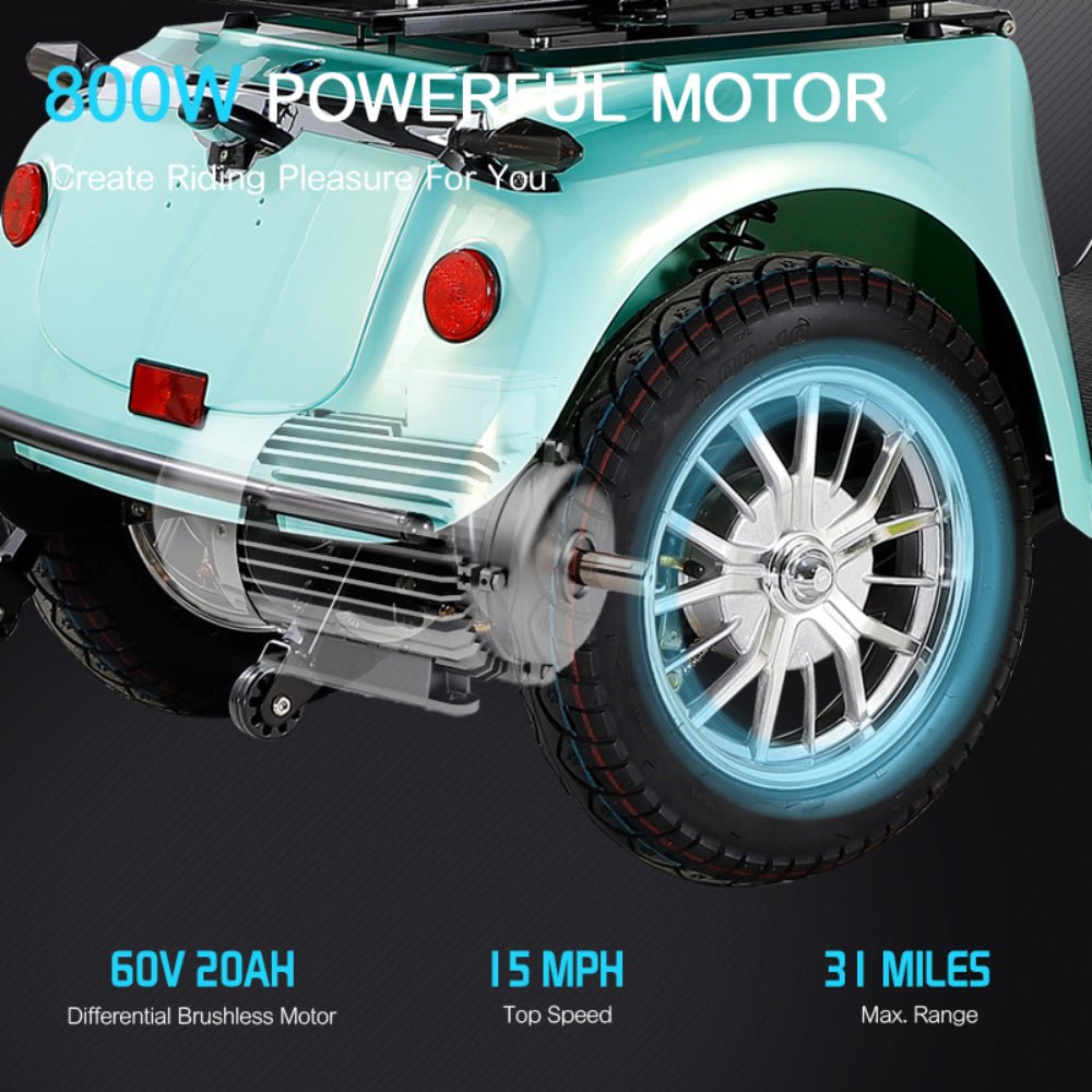 ZVG Heavy Duty 800W 60V/20AH Four Wheel All-Terrain Travel Mobility Scooter For Adults And Seniors, 500LB Zoom Parts View