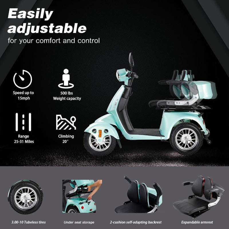 ZVG Heavy Duty 800W 60V/20AH Four Wheel All-Terrain Travel Mobility Scooter For Adults And Seniors, 500LB Parts View